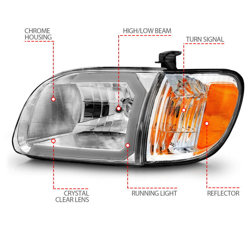 ANZO 00-04 Toyota Tundra (Reg/Acc Cab Only) Crystal Headlights w/Lgt Bar Chrome w/Corner Lights 2pc 111580