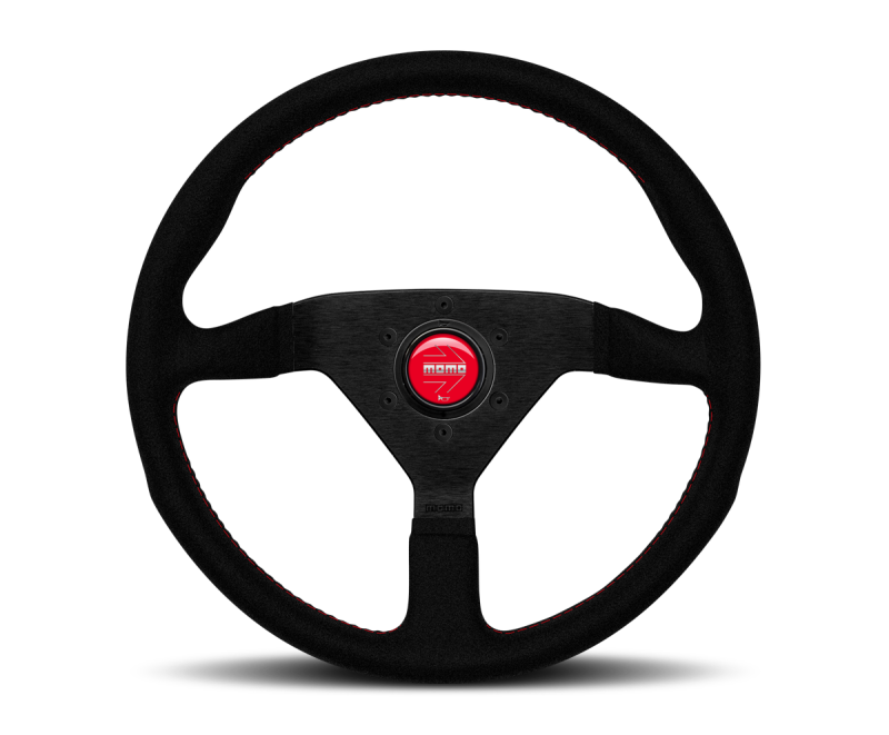 Momo Montecarlo Alcantara Steering Wheel 320 mm - Black/Red Stitch/Black Spokes MCL32AL3B