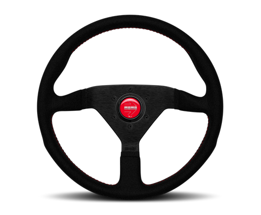 Momo Montecarlo Alcantara Steering Wheel 320 mm - Black/Red Stitch/Black Spokes MCL32AL3B