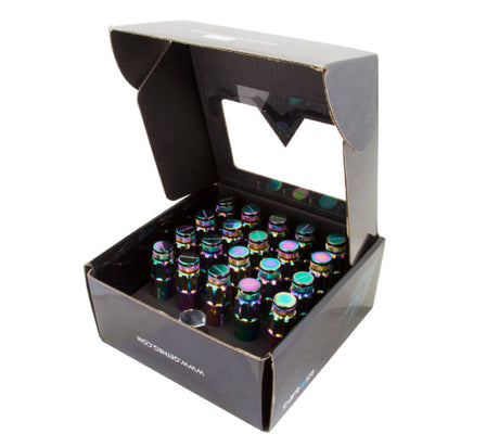 NRG 700 Series M12 X 1.25 Steel Lug Nut w/Dust Cap Cover Set 21 Pc w/Locks & Lock Socket - Neochrome LN-LS710MC-21