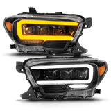 ANZO 16-22 Toyota Tacoma LED Projector Headlights w/ Light Bar Sequential Black Housing w/Initiation 111563