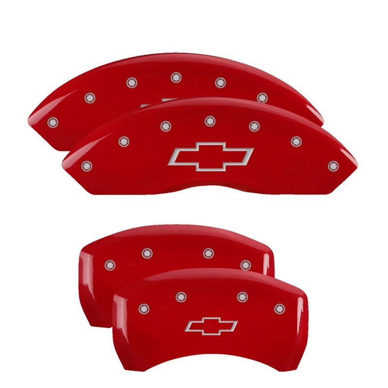 MGP 4 Caliper Covers Engraved Front & Rear Bowtie Red finish silver ch 14235SBOWRD