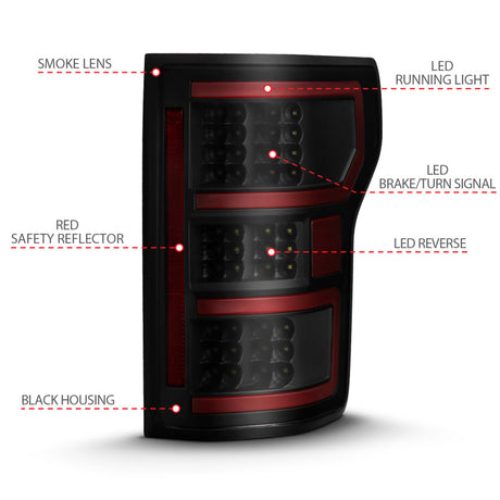 ANZO 18-19 Ford F-150 LED Taillight Black Housing Clear Lens Red Light Bar W/Sequential 311314