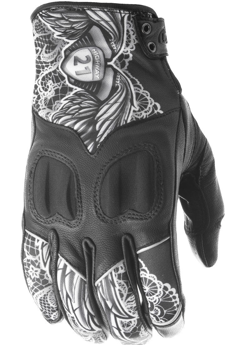 HIGHWAY 21 Women's Vixen Gloves Black/White Lace Lg #5884 489-0091~4