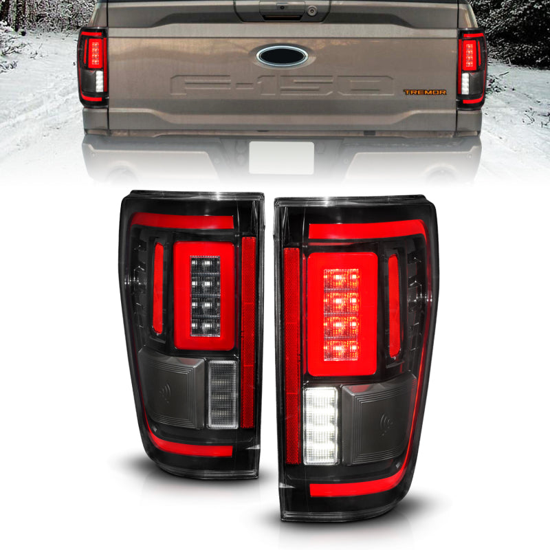 ANZO 21-23 Ford F-150 LED Taillights Seq. Signal w/BLIS Cover - Black Housing 311473