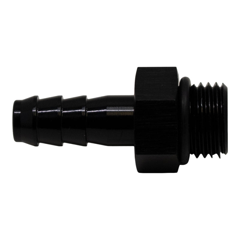 DeatschWerks 6AN ORB Male to 5/16in Male Triple Barb Fitting (Incl O-Ring) - Anodized Matte Black 6-02-0502-B
