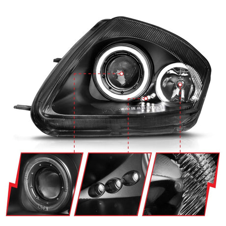 ANZO 2000-2005 Mitsubishi Eclipse Projector Headlights w/ Halo Black 121332