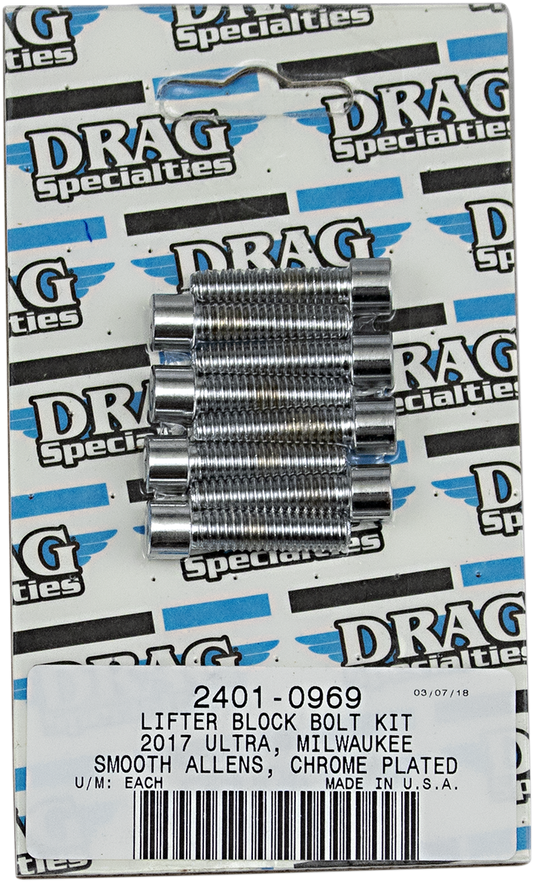 DRAG SPECIALTIES Lifter Block Smooth Bolt Kit - Chrome - M8 MK776S