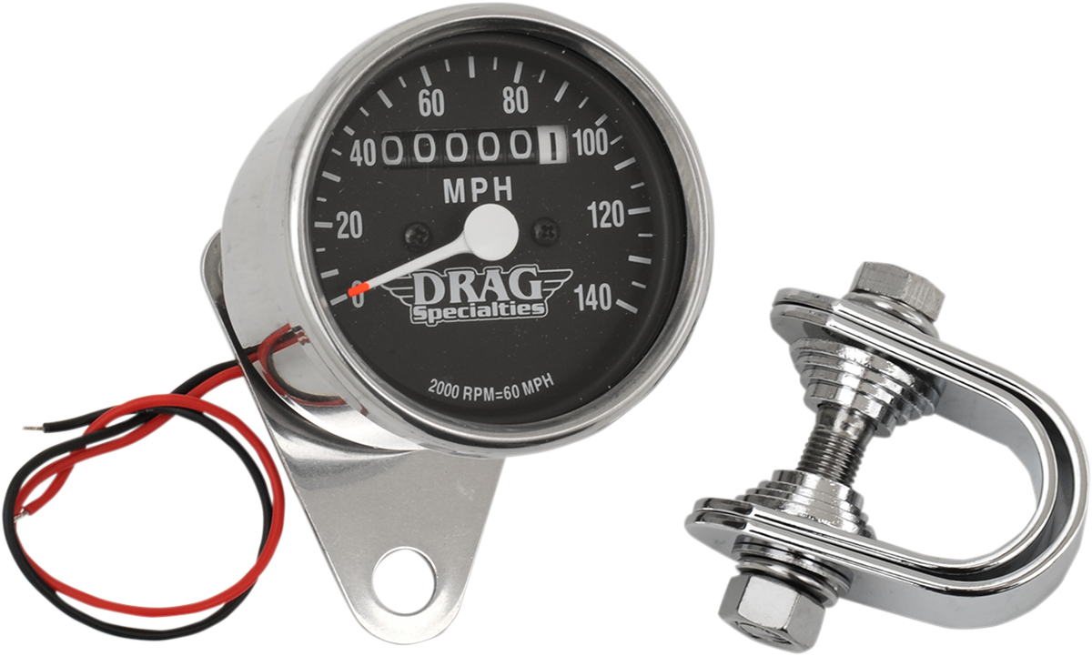 DRAG SPECIALTIES 2.4" MPH Mini LED Mechanical Speedometer/Indicators - Chrome Housing - Black Face - 2:1 21-6805DS1-BX15