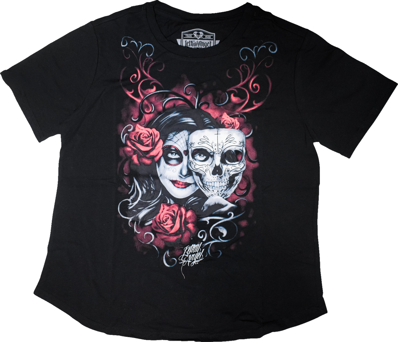 LETHAL THREAT Women's Two Faced Catrina T-Shirt - Black - Large LA70204L