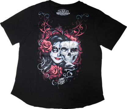 LETHAL THREAT Women's Two Faced Catrina T-Shirt - Black - Large LA70204L