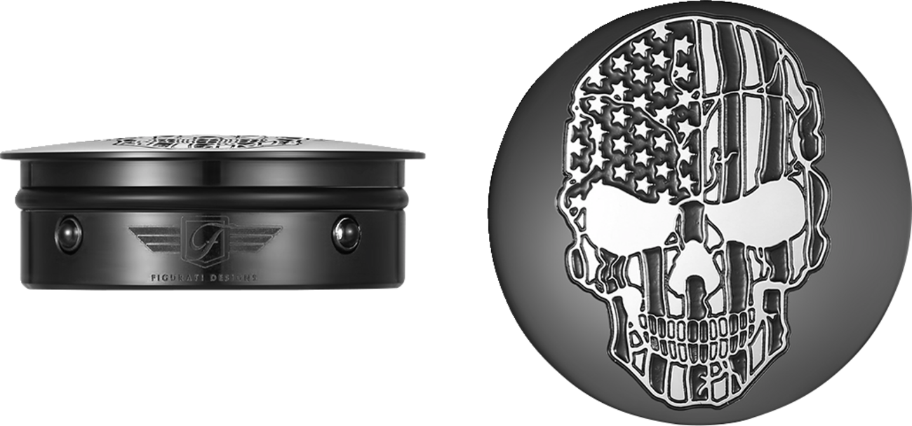 FIGURATI DESIGNS Swing Arm Covers - Contrast Cut - American Flag Skull - Custom - Black FD28-BKSKULL-CC