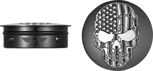 FIGURATI DESIGNS Swing Arm Covers - Contrast Cut - American Flag Skull - Custom - Black FD28-BKSKULL-CC