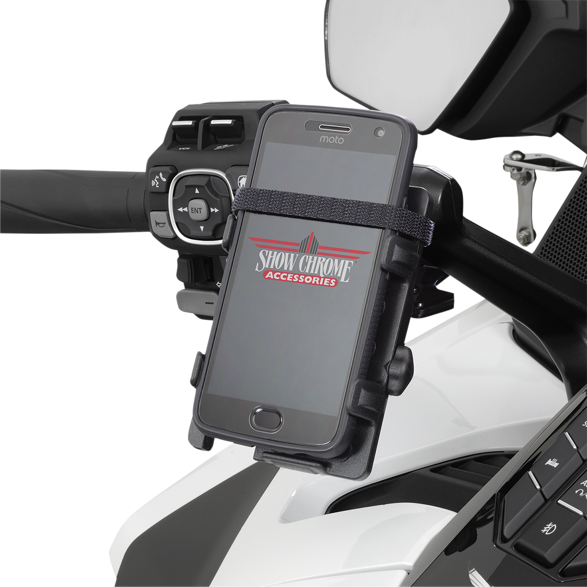 SHOW CHROME Phone/GPS Holder - Handlebar Mount - Honda GL1800 - Black 52-948BK