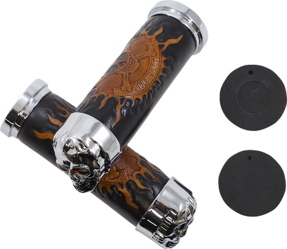 DRAG SPECIALTIES Grips - Skull Grips - Red Eyes - Chrome 17-0505CDTS