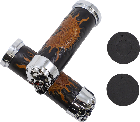 DRAG SPECIALTIES Grips - Skull Grips - Red Eyes - Chrome 17-0505CDTS