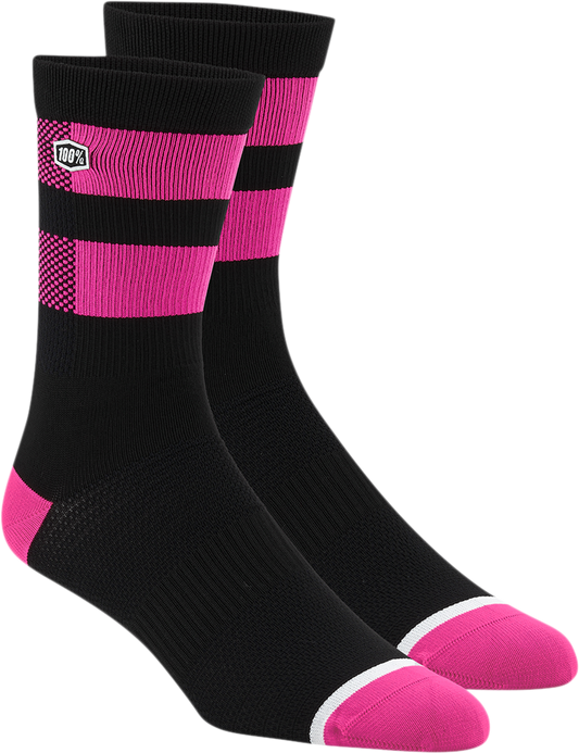 100% Flow Socks - Black/Fluorescent Pink - Large/XL 24005-491-18