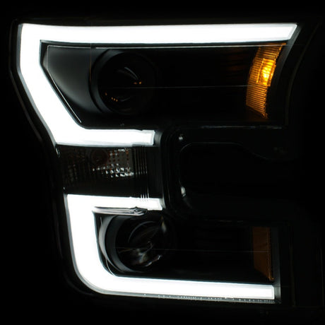 ANZO 2015-2017 Ford F-150 Projector Headlights w/ Plank Style Switchback Black w/ Amber 111357