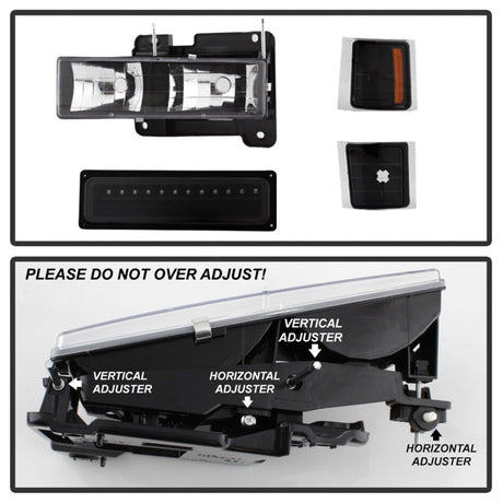 Xtune 92-94 Blazer Full Size Corner/LED Bumper Headlights Black HD-JH-CCK88-LED-AM-BK-SET 5069542