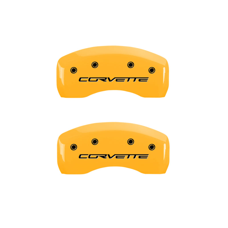 MGP 4 Caliper Covers Engraved Front & Rear C6/Corvette Yellow finish black ch 13008SCV6YL