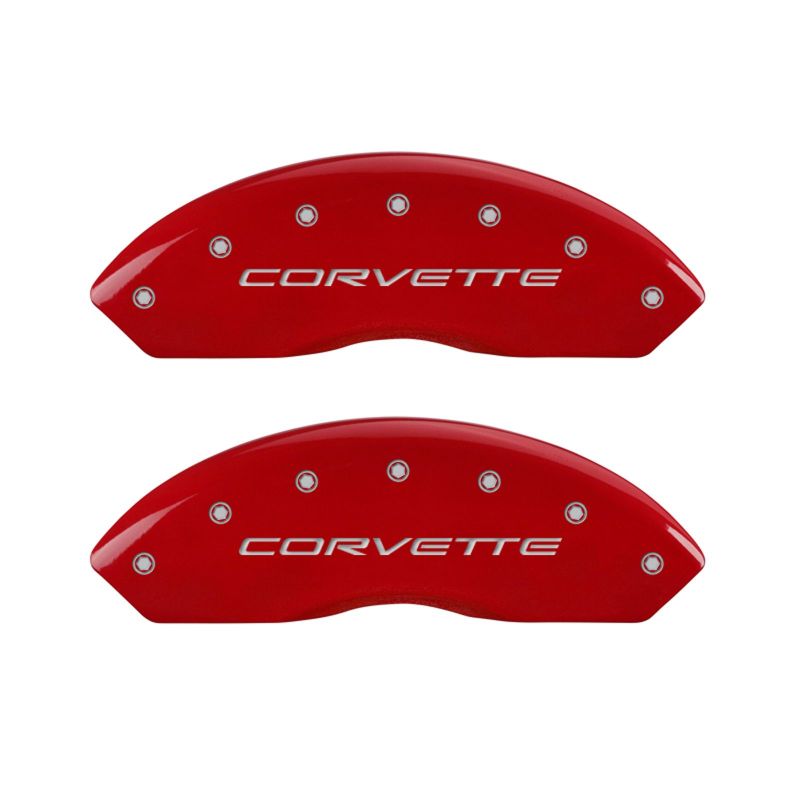 MGP 4 Caliper Covers Engraved Front & Rear C5/Corvette Red finish silver ch 13007SCV5RD