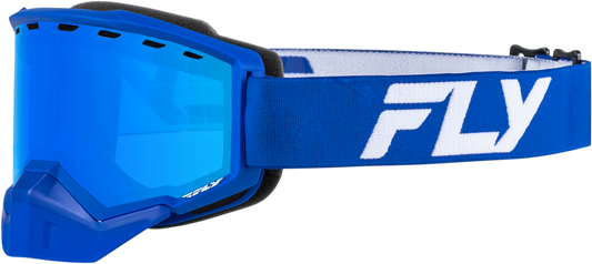 FLY RACING Focus Snow Goggle Blue/White W/ Sky Blue Mirror/Blue Lens