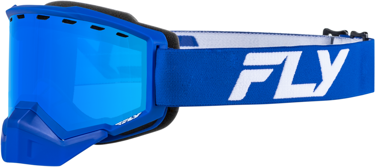 FLY RACING Focus Snow Goggle Blue/White W/ Sky Blue Mirror/Blue Lens