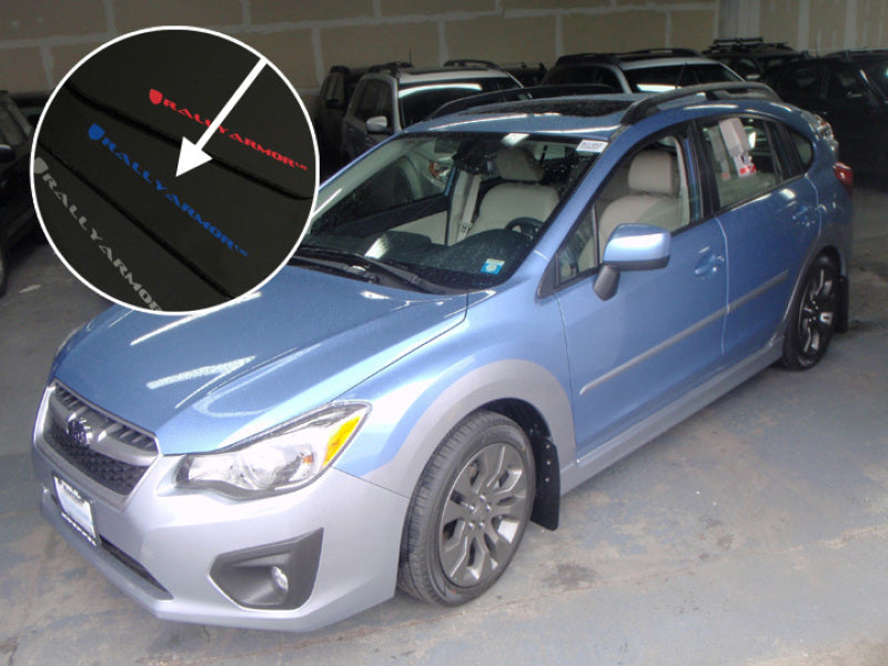 Rally Armor 12+ Subaru Impreza 5dr Hatch/4dr Sedan UR Black Mud Flap w/ Blue Logo MF22-UR-BLK/BL