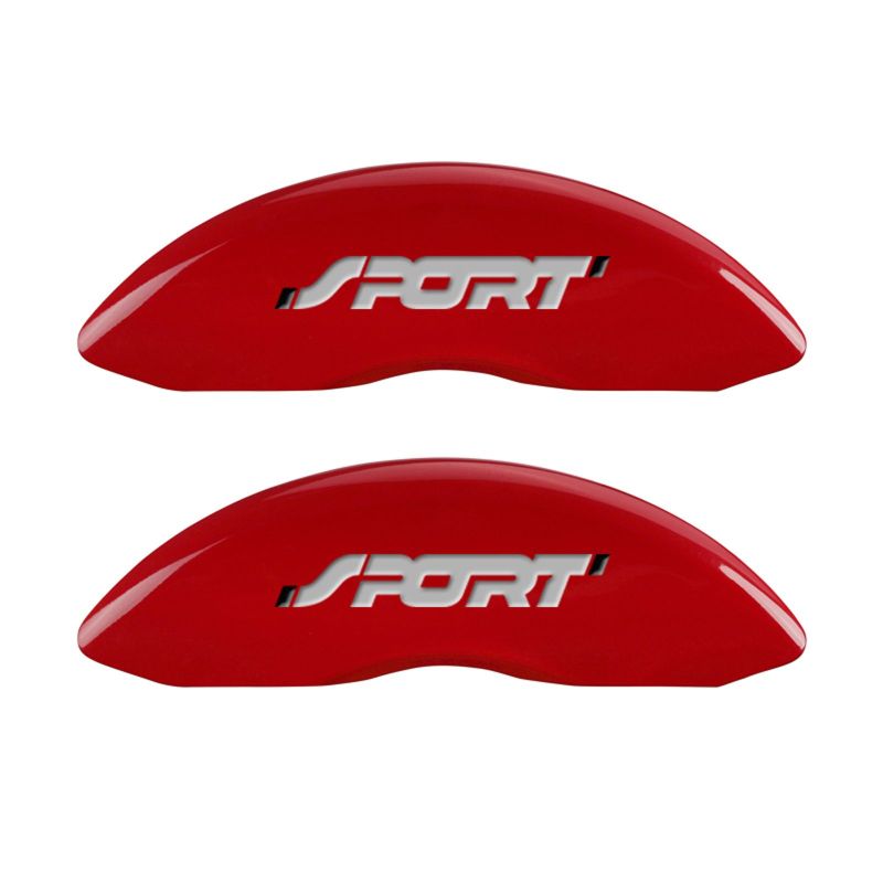 MGP 4 Caliper Covers Engraved Front & Rear No bolts/Sport Red finish silver ch 10229SSP1RD