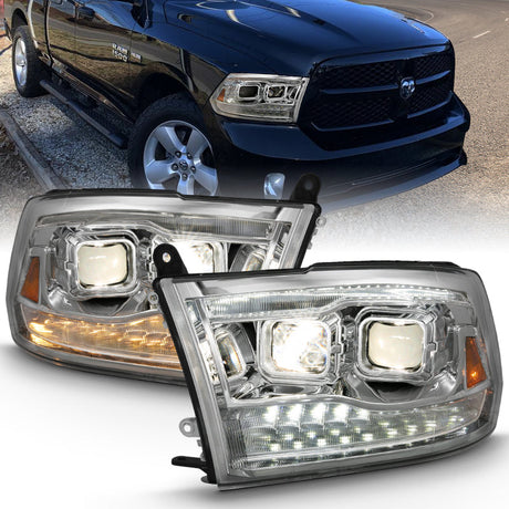 ANZO 2009-2018 Dodge Ram 1500 Projector H.L. Switchback Black Amber 111441