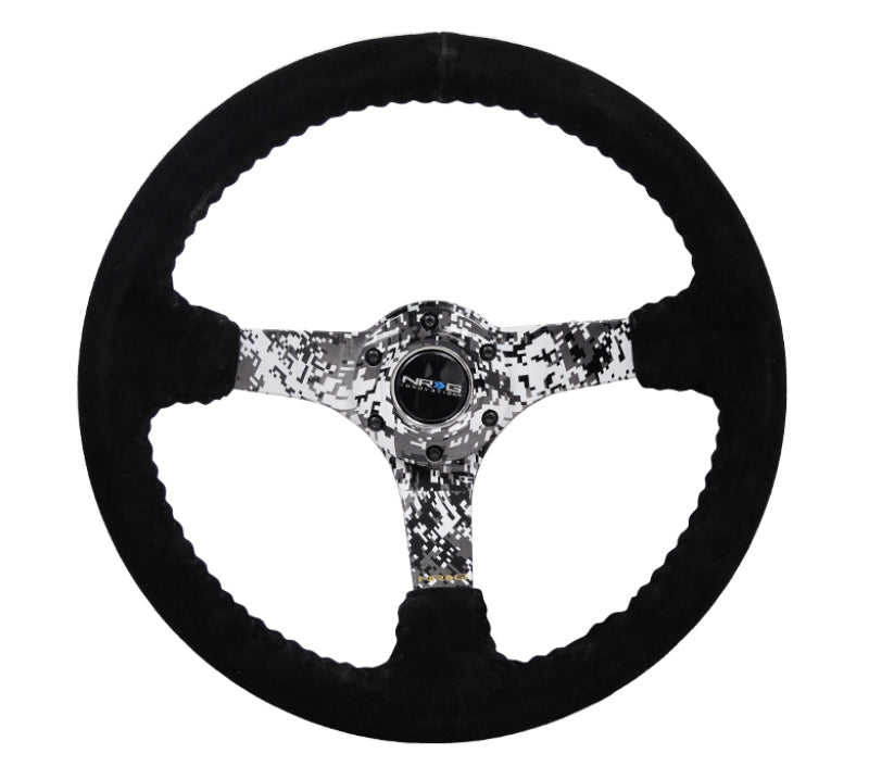 NRG Reinforced Steering Wheel (350mm / 3in. Deep) Blk Suede w/Hydrodipped Digi-Camo Spokes RST-036DC-S