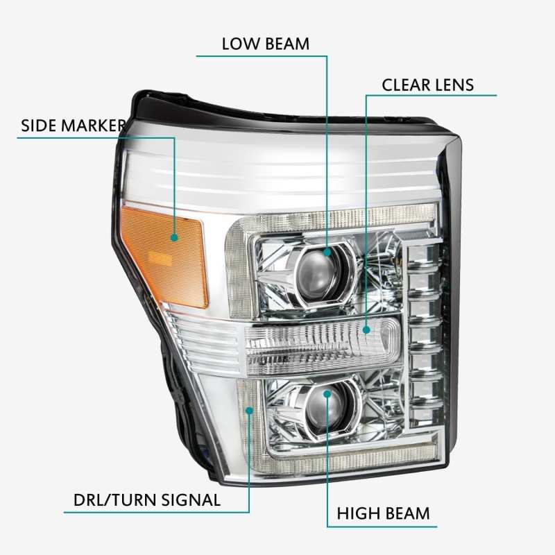AlphaRex 11-16 Ford F-250 SD PRO-Series Projector Headlights Plank Style Design Chrome w/Seq Signal 880141