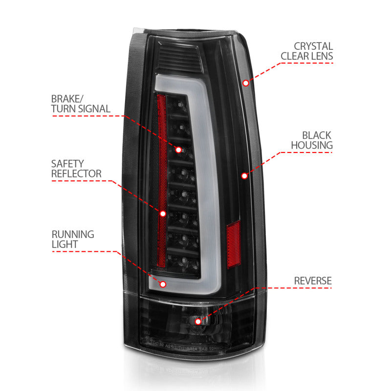 ANZO 1999-2000 Cadillac Escalade LED Taillights Black Housing Clear Lens Pair 311344