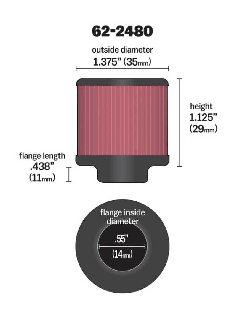 K&N Rubber Base Crankcase Vent Filter - 0.55in Flange ID 1.375in OD 1.125in Height 62-2480