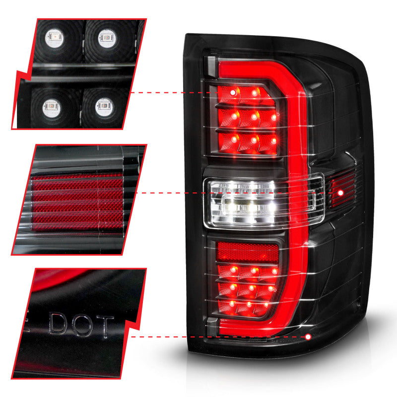 ANZO 14-18 GMC Sierra 1500 Full LED Taillights Black Housing Clear Lens (w/C Light Bars) 311464