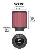 K&N 1.75 inch Vent 3 inch D 2.5 inch H Air Filter - Rubber Top 62-1470