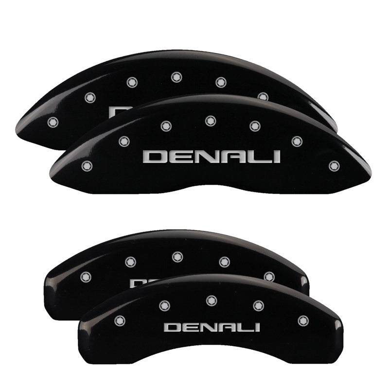 MGP 4 Caliper Covers Engraved Front & Rear Denali Black finish silver ch 34015SDNLBK