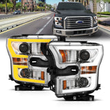 ANZO 2015-2017 Ford F-150 Projector Headlights w/ Plank Style Switchback Chrome w/ Amber 111358