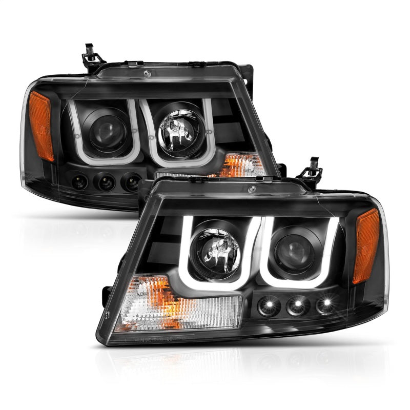 ANZO 2004-2008 Ford F-150 Projector Headlights w/ U-Bar Black 111288