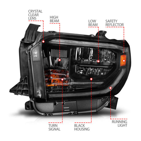 ANZO 2014-2021 Toyota Tundra LED Crystal Headlights w/ Switchback Black Housing w/ DRL 111533