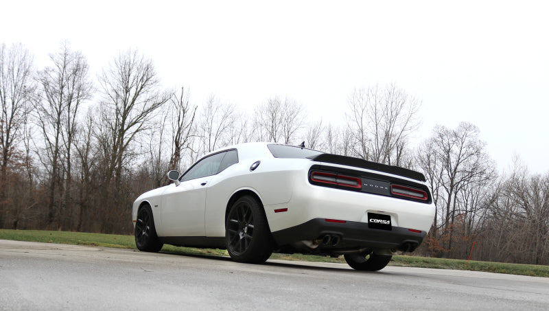 Corsa 15-17 Dodge Challenger Sport Cat-Back Dual Rear Exit with Twin 3.5in Black Pro-Series Tips 14986BLK
