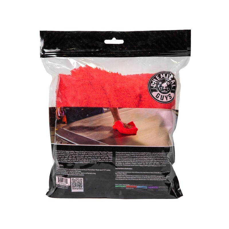 Chemical Guys Happy Ending Ultra Edgeless Microfiber Towel - 16in x 16in - Red - 3 Pack MIC34103