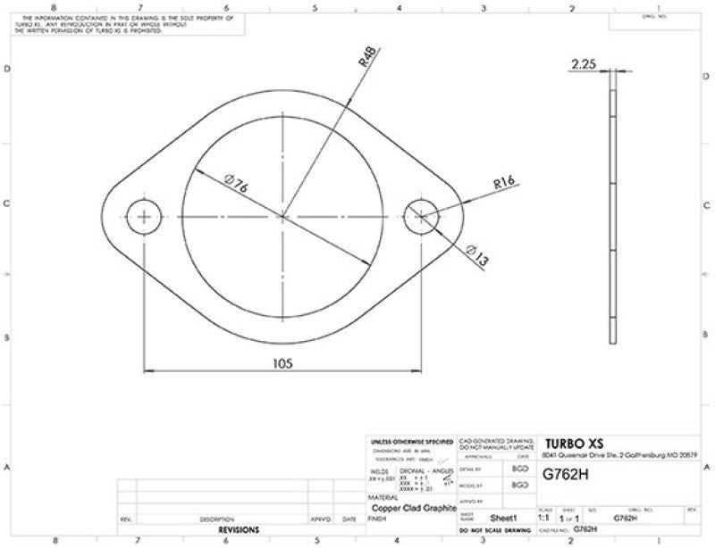 Turbo XS 2-Bolt High Temperature Exhaust Gasket 76mm/3in ID (Single) G762H
