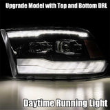 AlphaRex 09-18 Dodge Ram 1500HD LUXX LED Proj Headlights Plnk Style Blk w/Activ Light/Seq Signal/DRL 880539