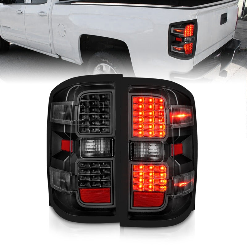 ANZO 15-19 Chevy Silverado 2500HD/3500HD (Factory Halogen Only) LED Tail Lights Black w/Clear Lens 311423
