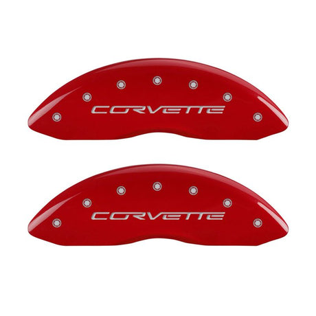 MGP 4 Caliper Covers Engraved Front & Rear C6/Corvette Red finish silver ch 13083SCV6RD