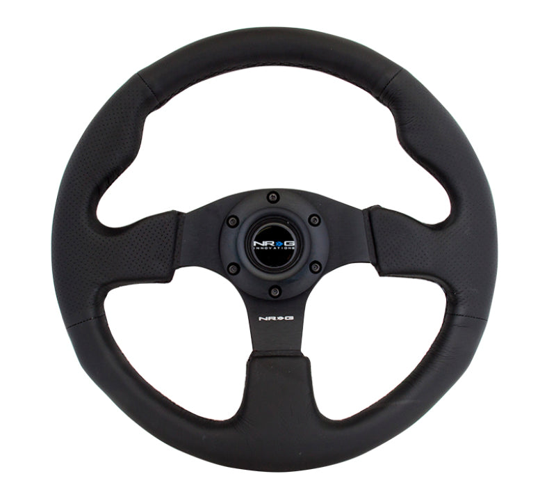 NRG Reinforced Steering Wheel (320mm) Black Leather w/Black Stitching RST-012R