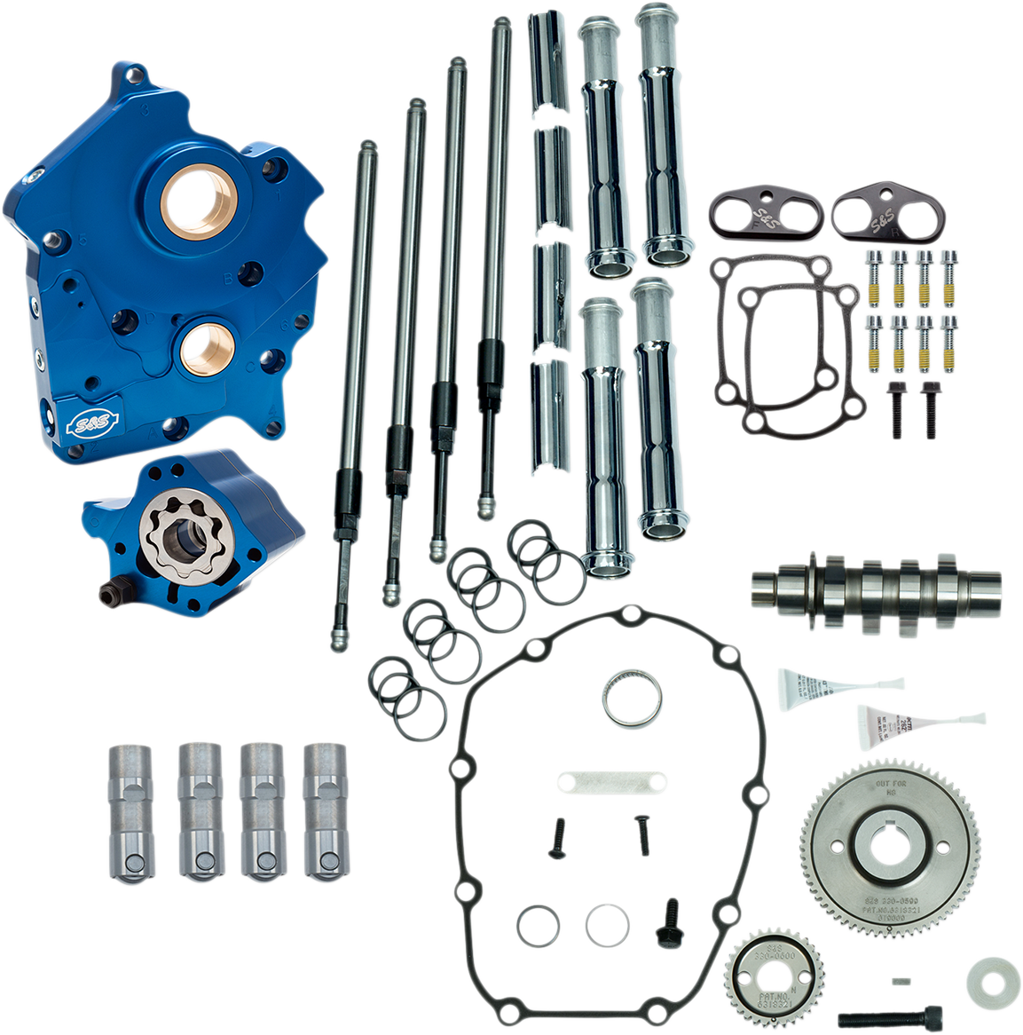 S&S CYCLE Cam Chest Kit with Plate M8 - Gear Drive - Oil Cooled - 475 Cam - Chrome Pushrods 310-1006A