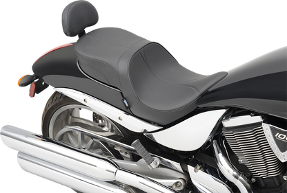 DRAG SPECIALTIES Seat - Low-Profile - Touring - With Passenger Backrest - Mild Stitch - Black 14.5" FR WIDTH 13" REAR 0810-1585