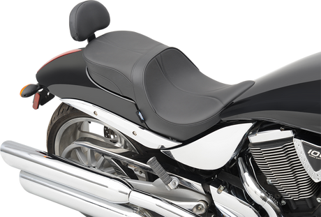 DRAG SPECIALTIES Seat - Low-Profile - Touring - With Passenger Backrest - Mild Stitch - Black 14.5" FR WIDTH 13" REAR 0810-1585